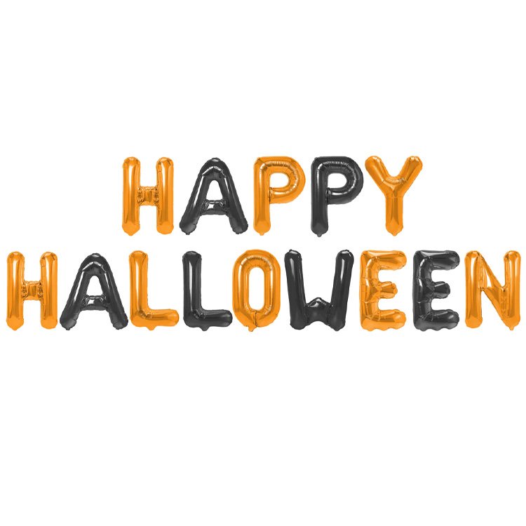Bokstavsballonger "HAPPY HALLOWEEN" Orange & Svart