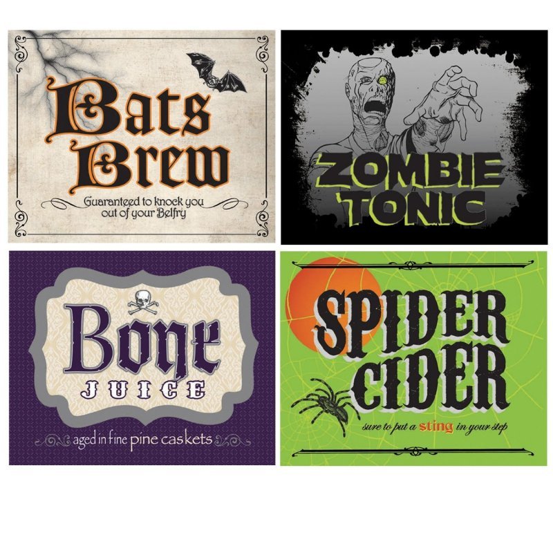Flasketiketter till Halloween 4-pack