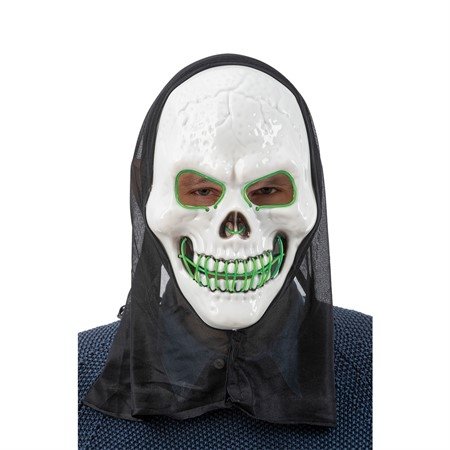 LED Mask Dödskalle med Huva Grön